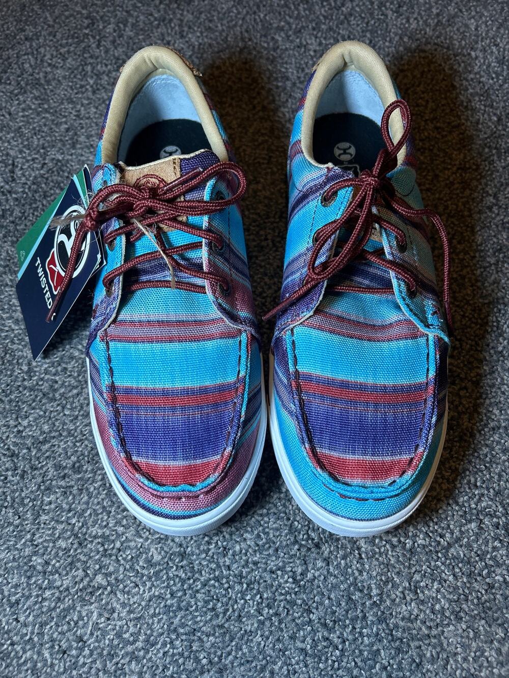 Twisted X Hooey Loper Shoes Sz 5M Size Blue Multi Slip On Lace Up Western